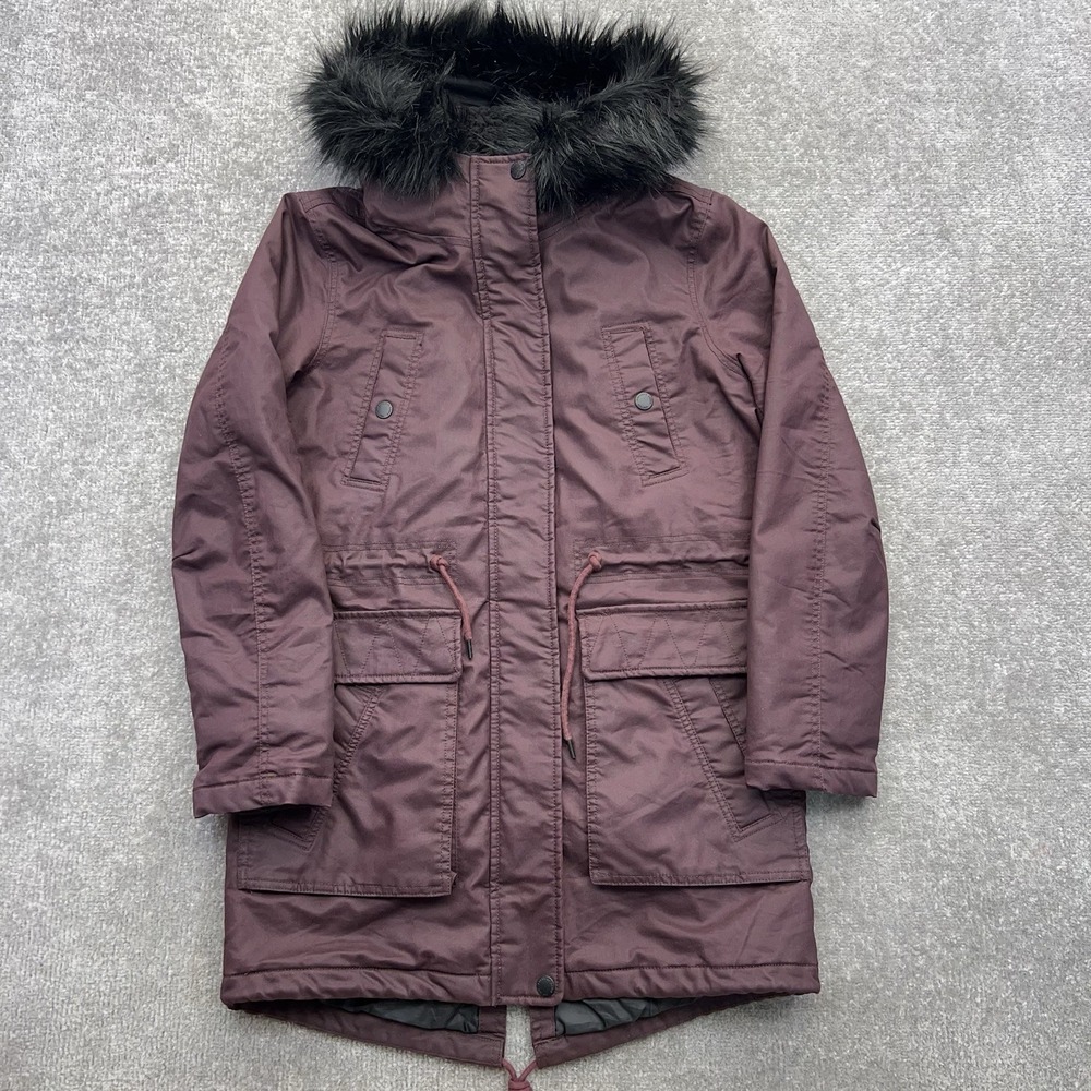 American Eagle Parka Jacket Womens XS Removable Fur Fleece Line Hood Coat Maroon